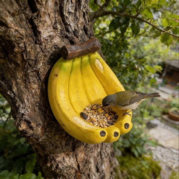 Bananformet fuglefoderbræt – Ophængt harpikspynt – til have og terrasse