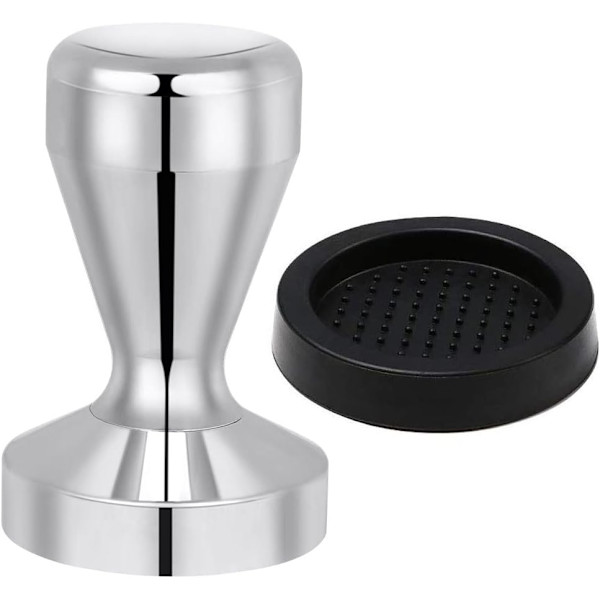 Kaffe Tamper, 51mm Espresso Kaffe Press, Rustfrit Stål Tamper med Silikone Tamper Måtte til Kaffe og Espresso, Tamping, Barista Silver, Black
