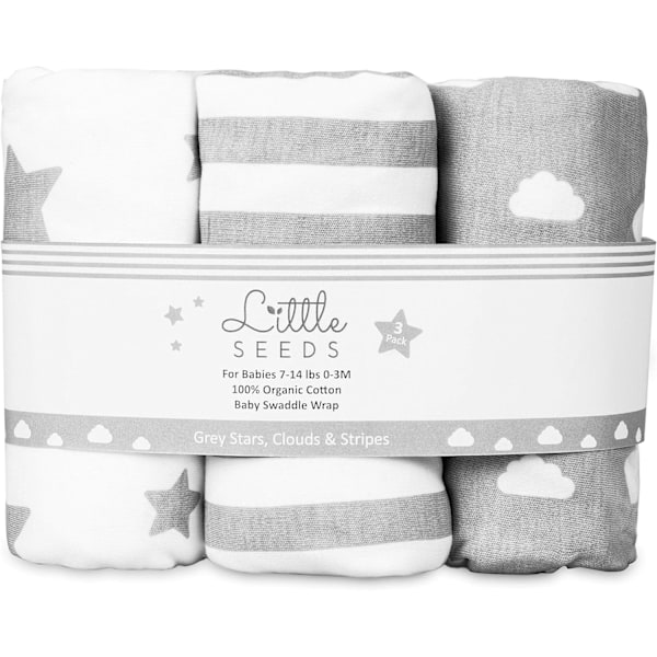 Uusi syntyneen vauvan swaddle-peite 0-3 kuukautta 100% luomupuuvillaa, 3 kpl pakkaus - Vauvan peitot pojille ja tytöille - Lantiolle terveellinen muotoilu Grey, White