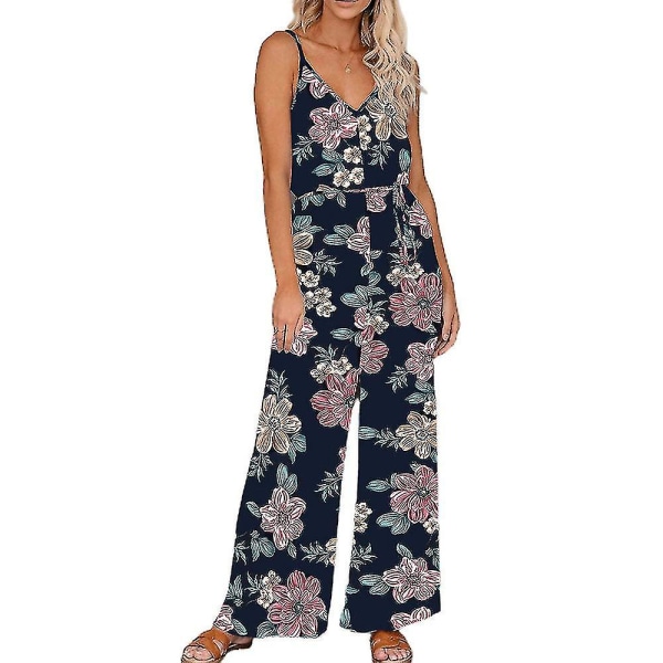 Dame Enkelt Floral V-hals Sling Jumpsuit Sommerferie Rompers