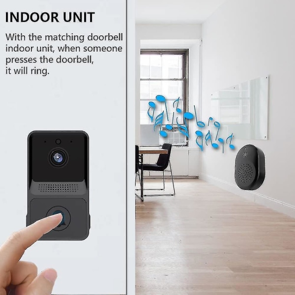 Trådlös fjärrvideo dörrklocka, smart video dörrklocka hem intercom hd natt vision wifi laddning, smart dörrklocka, tvåvägs samtal, app-kontroll