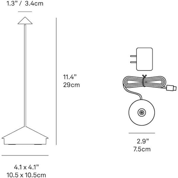 Pina Pro LED-bordlampe (farve: Hvid) i aluminium, IP54-beskyttelse, til indendørs/udendørs brug, kontaktladebase, 11u201d, USA-stik White