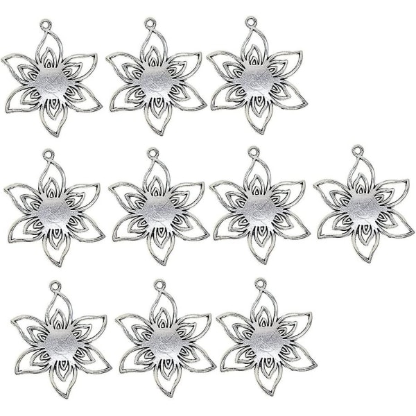 10 stycken tibetanskt silver filigran blomma Cameo Cabochon Inställningar Hänge Blanks Brickbas 10 mm (d-583-a)