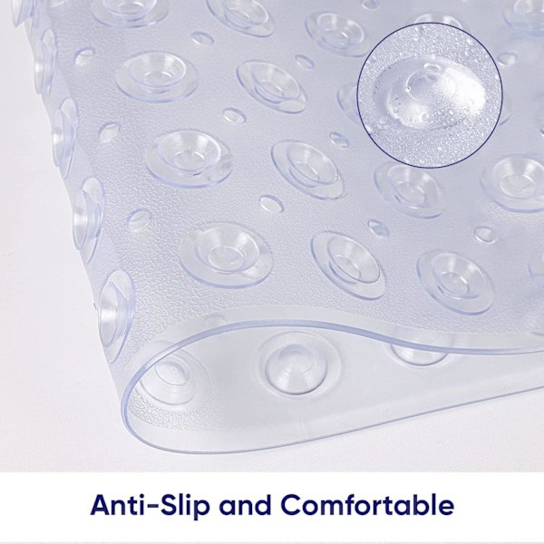 Sklisikker dusjmatte med anti-mugg - Dusjmatte for badekar og bad med dreneringshull og sterke sugekopper, vaskbar i maskin transparent