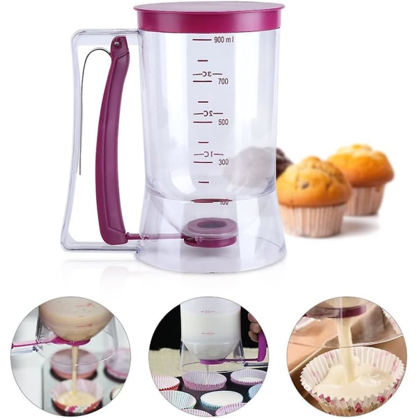 Pannekakebatter Dispenser Deigskuffe Målekopp Cupcake Trakt Batter Dispenser Verktøy Med Målemerke 900ml(1stk, Lilla)