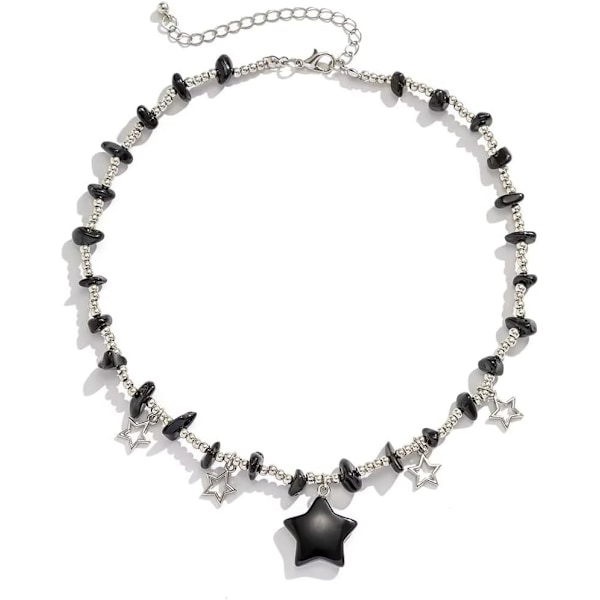 Stjerne Charms Anheng Choker Y2K Helbredende Krystall Halskjede Sommer Smykker med Sølvkjeder for Tenåringsjenter Kvinner Black One size