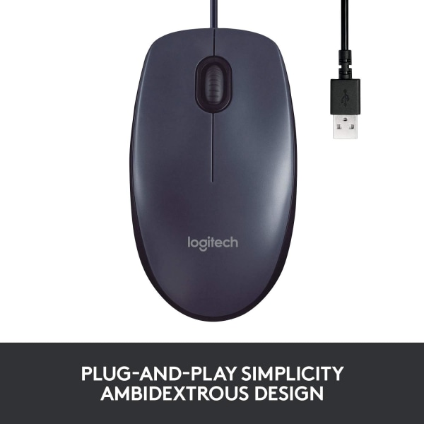 B100 kablet USB-mus, 3 knapper, optisk sporing, ambidextrous PC / Mac / bærbar PC - svart
