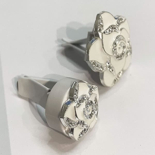 Bling Bilpynt, Bling Bilinteriør, Luftventilpynt med glitrende Rhinestones, Diamantklips - Hvite Blomster (1 Par)