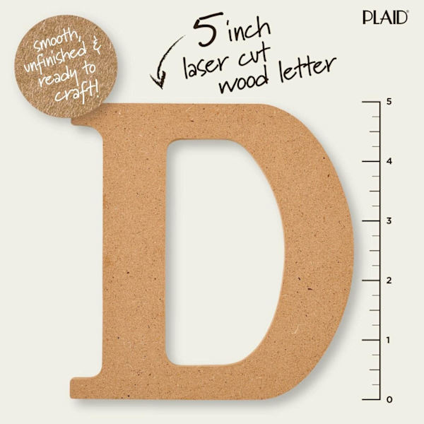 Obehandlad bokstav i trä, 5\" träyta perfekt för DIY-konst- och hantverksprojekt, 63557, 5 tum D 5 inch