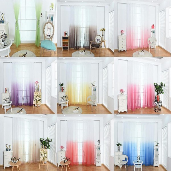 Vindus Tulle Voile Gradient Rom Gjennomsiktig Gardin Panel 100*200cm Grønn