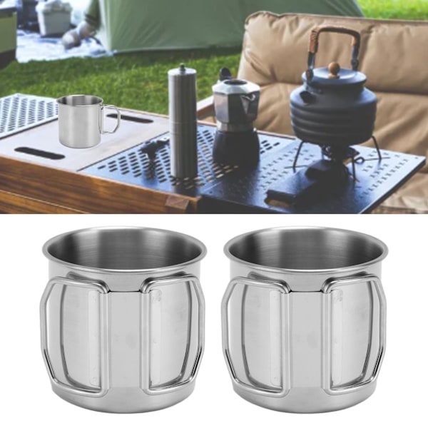 304 Rustfritt Stål Sammenleggbart Håndtak Krus Reisekopp, Bærbar Utendørs Camping Øl Vann Kaffekopp, med Sammenleggbart Håndtak, Kapasitet (250ML) 250ML