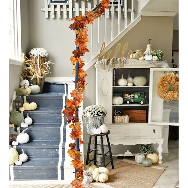 2 Pakke Efterårsguirlande Ahornblad, 5,9Ft/Stk Hængende Vingguirlande Kunstig Efterårsløv Guirlande Thanksgiving Dekoration til Hjem Bryllup Pejs Light Orange