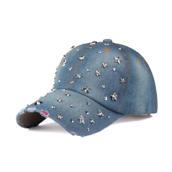 Women Denim Baseball Cap Bling Rhinestone Hat Star Crystal Denim Cap Sun Protection Hat