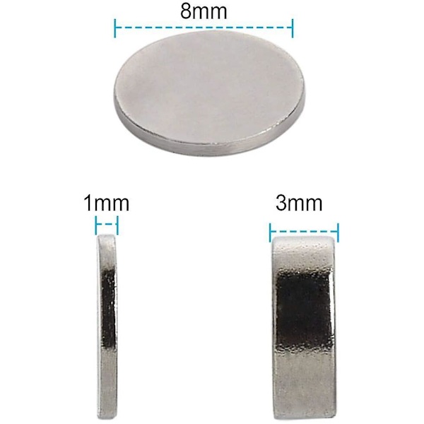 50 stk. stærke neodymmagneter N42 8 x 1 mm cirkulære skiver supermagneter