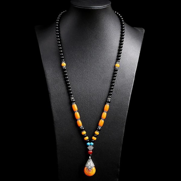 Etnisk stil lang halskæde vanddråbe vedhæng agat kæde kvinder retro smykker tilbehør