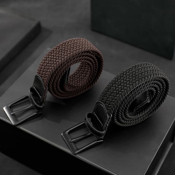 2 stycken Herrbälten Elastiska Vävt Bälte Unisex Tyg Bälte Flätat Stretchbälte för Män