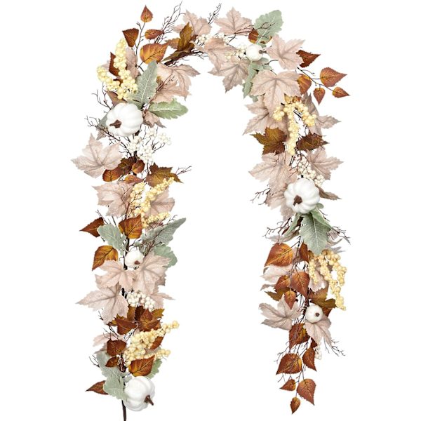 2 Pakke Efterårsguirlande Ahornblad, 5,9Ft/Stk Hængende Vingguirlande Kunstig Efterårsløv Guirlande Thanksgiving Dekoration til Hjem Bryllup Pejs White&brown