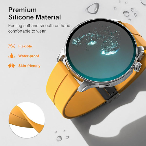 Universell 20mm 22mm Magnetisk Silikonklockarmband, Snabbfrigörande Sportklockarmband med Magnetiskt Fällbart Spänne för Män Kvinnor, Hudvänlig Yellow 22mm