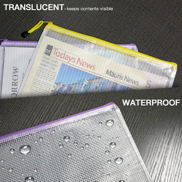 A4 Plastik Zip-mapper - 24 stk. Lynlås Filposer Mesh Zip Lock Dokument Tegnebogsholder Rejse Opbevaringspose til Kontorartikler og Rejsetilbehør 12 Colours  24 PCS A4