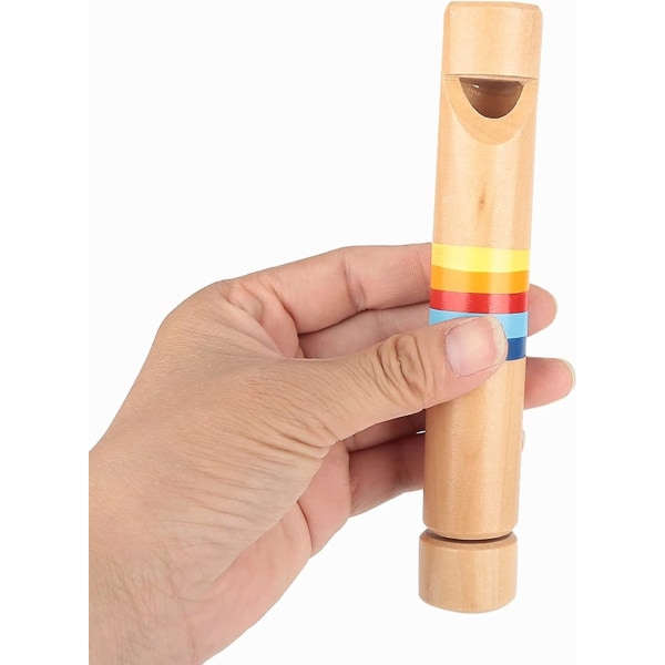 Trefløyte, skyv og trekk trefløytemusikkinstrument presentert til barn (1 stk, trefarge)