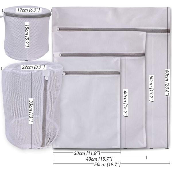 5 pakker klesvaskposer, med premium glidelås for reiseoppbevaring, organiseringspose, klesvaskposer (1 stor + 1 medium + 1 liten + 1 BH-pose + 1 skopose)