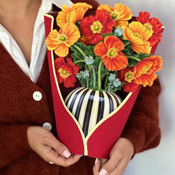 Freshcut Paper Pop Up -kortit, ranskalaiset kukat, 12 tuuman elinikäinen ikuinen kukkakimppu 3D-popup-onnittelukortit tyhjällä muistiinpanolapuulla ja kirjekuorella French Blooms
