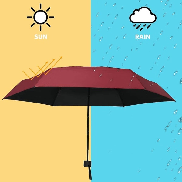 Mini reiseparaply, kompakt sammenleggbar paraply, liten lett vanntett paraply, regn- og solparaply for kvinner, menn og barn (1 stk, rød)