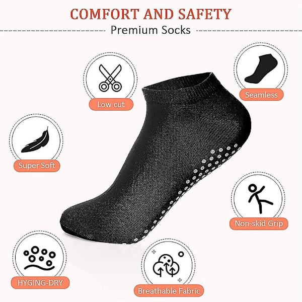 6 par Non Skid Sticky Grippers Sokker Pilates Yoga Barre Skridsikre Sokker Til Børn Kvinder Mænd