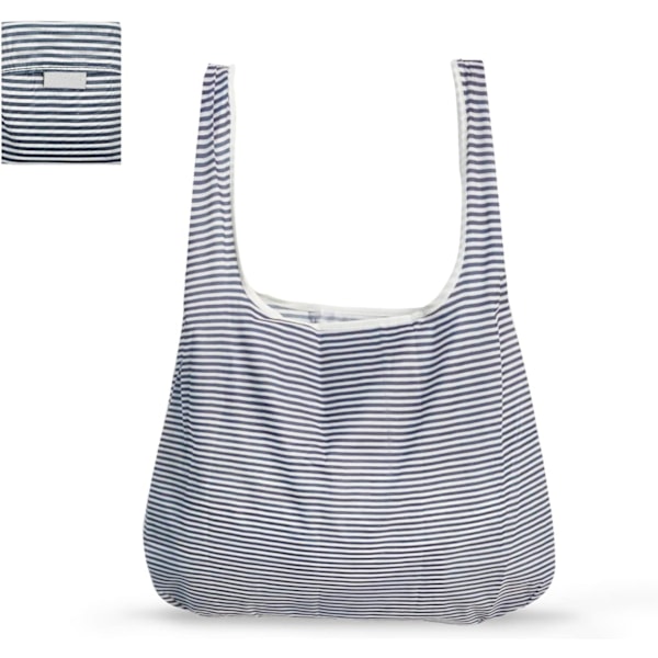 Foldbar indkøbspose i stof - Vandtæt indkøbspose - Genanvendelig indkøbspose - Indkøbsposer i stof til dagligvarer - Indkøbsposer til indkøb, rejser, picnic Y6-ZDGWD Blue Stripes
