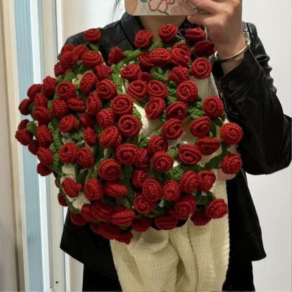 Blomstertæppe Hæklesæt Rosebuket Tæppe DIY Sæt Hæklet Buket Plaid Håndværkssæt H