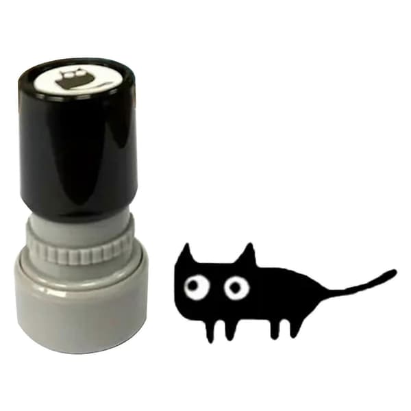 Sort Kat Stempel - Selvfarvende med Sødt Killingemønster - til Dagbøger og Kort A
