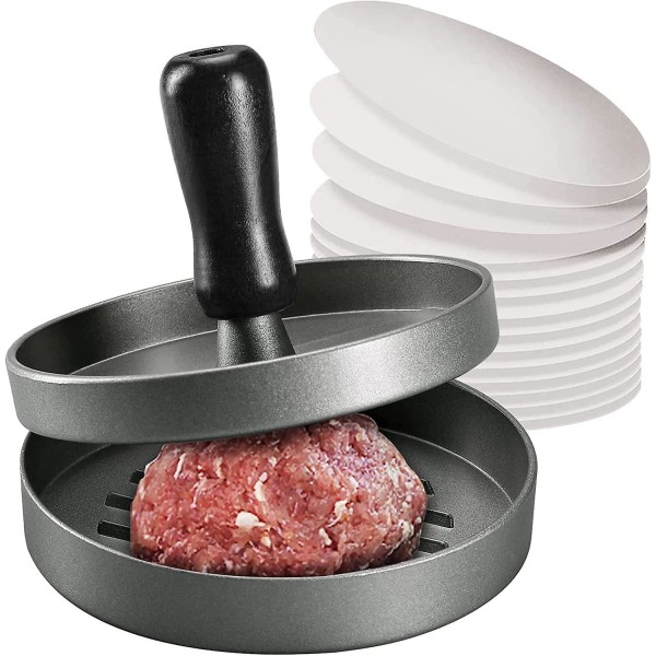 Burgerpresse & 100 vokspapir, non-stick hamburgermaskin for kjøttpatte for å lage fylte lommeburgere