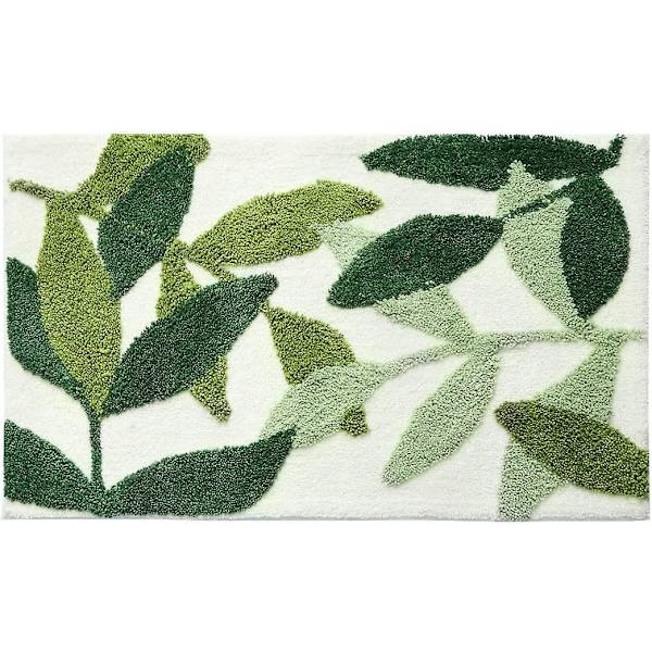 1 st badrumsmatta, vattenabsorberande, mjuk badrumsmatta, halkfri badrumsmatta i gummi, maskintvättbar badrumsmatta, gröna blad, dekorativ badrumsmatta F