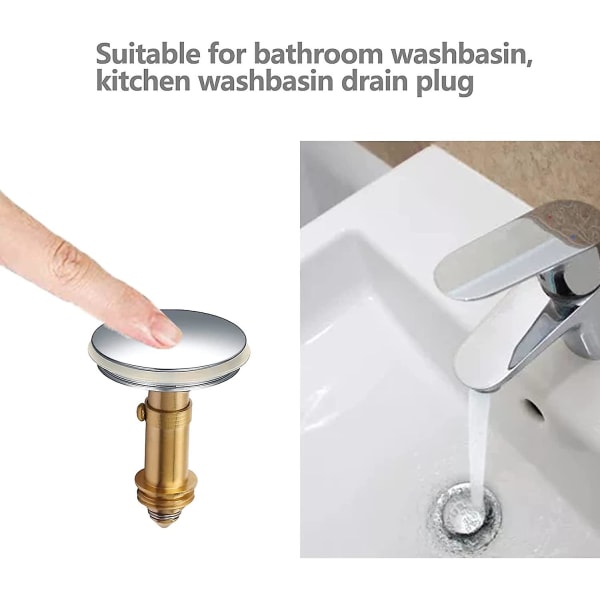 Universal Pop Up Sink Plug, Chrome Pop Up Click Clack Avloppsstopp för kök Badrum Handfat Badkar (2st, Guld)