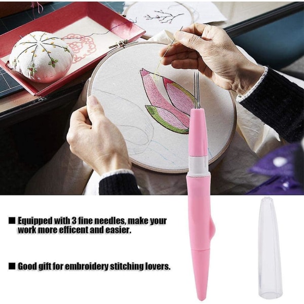 Filtnål Broderi Punch Pen Nålfils Penna Med 3 Fina Nålar Set Verktyg Ull Filtning Tillbehör Hantverk(1st, Rosa)