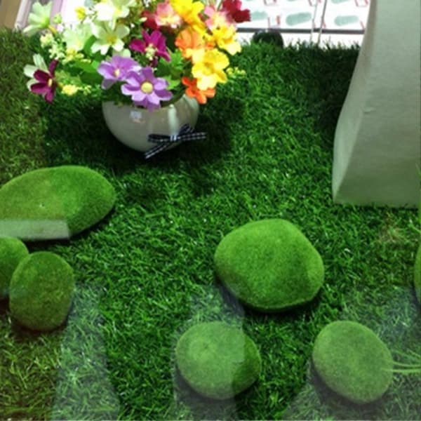 Kunstig Mossten – Blød PVC & Flocking – til Fehave & Terrarium – Dekorativ 9cm