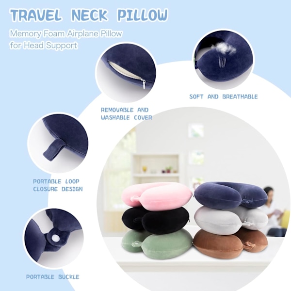 Rejsepude Nakkepude Memory Foam Rejsepuder Hovedstøttepude til Flyrejse Tog Bil Kontor Rejse Essentials Flyvepuder til en Navy Blue One Size