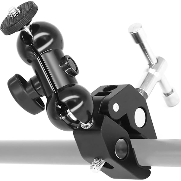 Kuglehoved Kugleled Arm Mount Multifunktion Dobbelt Kugleadapter Klemme Mount(1stk, Sort)