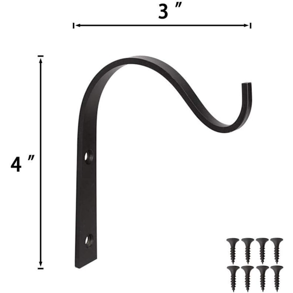 4-pack järnkrokar för väggmontering av hängande växtlyktor, växtupphängningsfäste i metall för fågelmatare, vindspel, murburkslampetter, utomhusbelysning Black Small