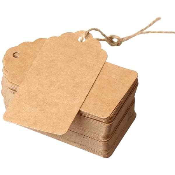 100 brune prislapper håndverkslapper med snor 7 X 4 cm
