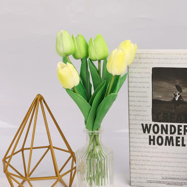 G 12 stk kunstige blomster, ekte berøring kunstige tulipaner DIY for bryllup brudebuketter, bordmidtpunkter, babyshower, hjemmefestdekorasjon(M Mix Green