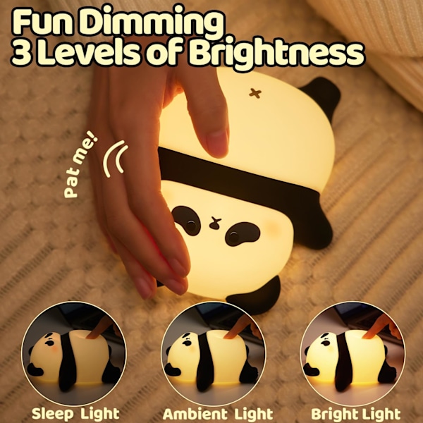 Genopladelig Sød Panda Natlampe, 3 Niveauer Dæmpbar Baby Værelse Natlampe med Timer, Silikone Lampe Sød Dyre Natlampe, Panda Gave