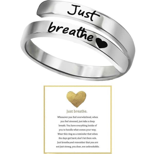 Just Breathe-ring for kvinner, justerbar hjertering, spiralvridd helbredende ring i rustfritt stål, inspirerende hjertegave