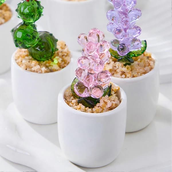 Mini glas kaktus ornament - til skrivebord - håndlavet A