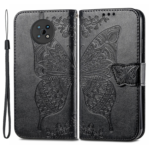Flip Design Stilful Imprinting Sommerfugl Blomster Mønster Tegnebog Stativ Telefon Etui Læder Cover Til Nokia G50 - Sort  Sort