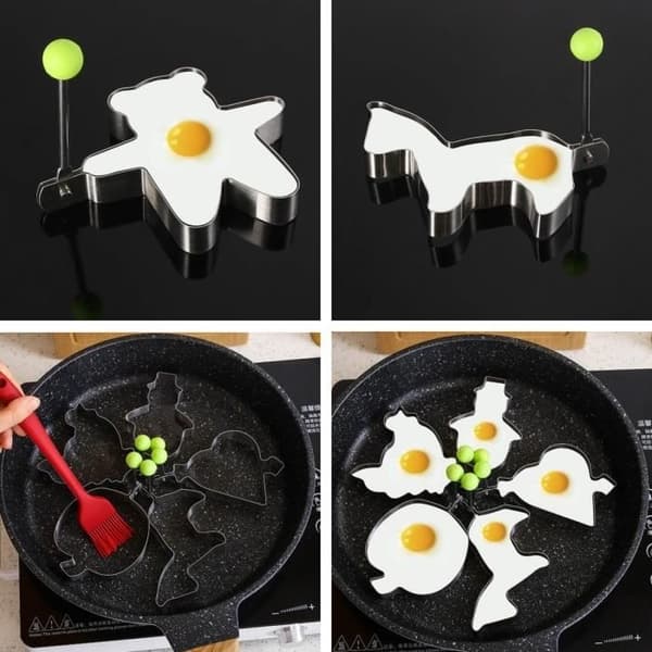 Äggform, stekäggsringar i rostfritt stål, omelettform, djurformad pannkaksform, för stekta ägg, pocherade ägg, matlagning