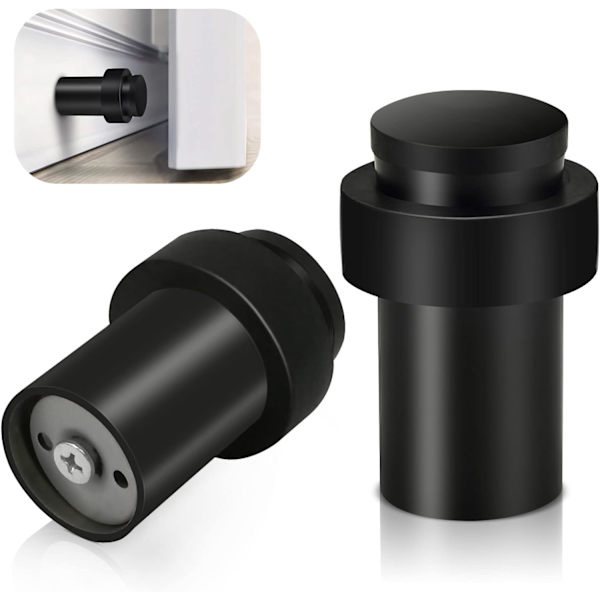 Dörrstopp, golvmonterad dörrstopp svart kraftig dörrstopp rostfritt stål moderna dörrstopp stötfångare väggskydd dekorativt massivt gummi Tal Black  2 Pack 64 MM