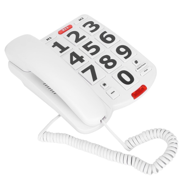 Eldre fasttelefon med stor knapp med ledning for eldre hørselshemmede