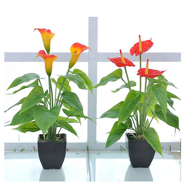 Konstgjord blomma Calla Lily konstgjord krukväxt med svart kruka kontor, heminredning inomhus och utomhus kök heminredning festdekoration 1 st orange
