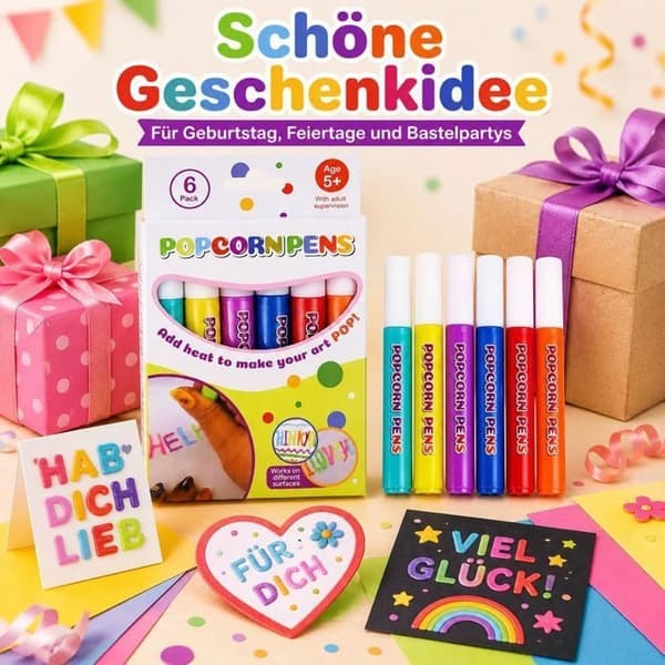 Magic Popcorn Pens 3D - Puffy Magic tegnetusser til kunst, hobby og skoleprojekter - 12 farver